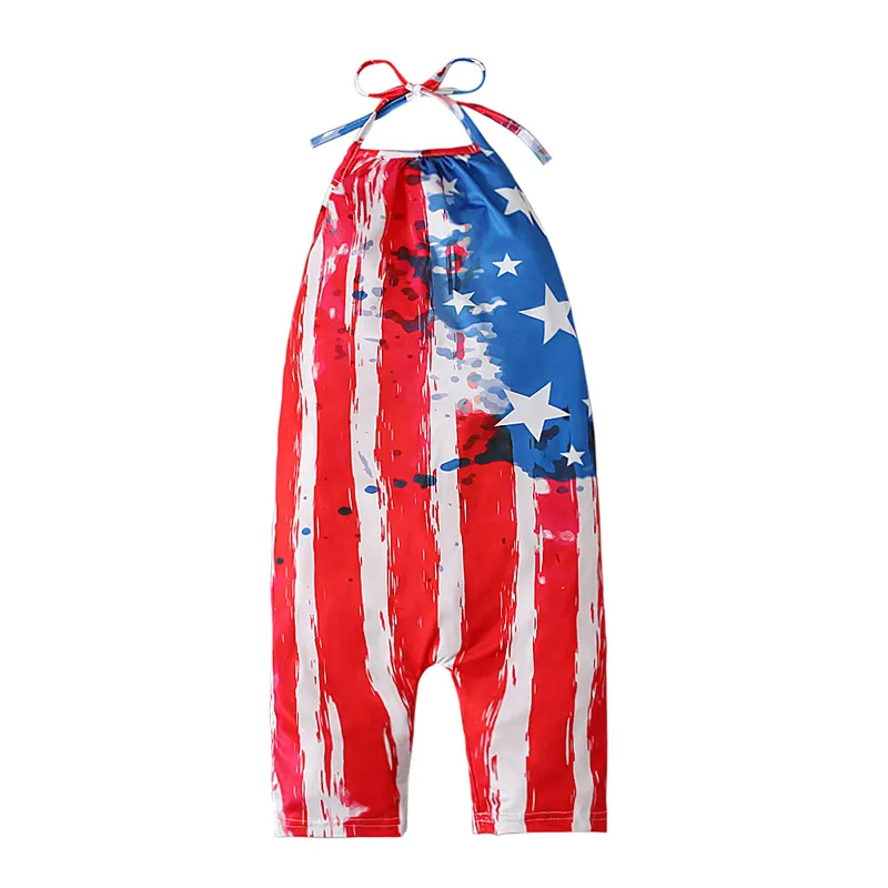 Toddlers Newborn Baby Fashion Girls Casual Basics Sleeveless Independence Day Star Flag Print Jumpsuit