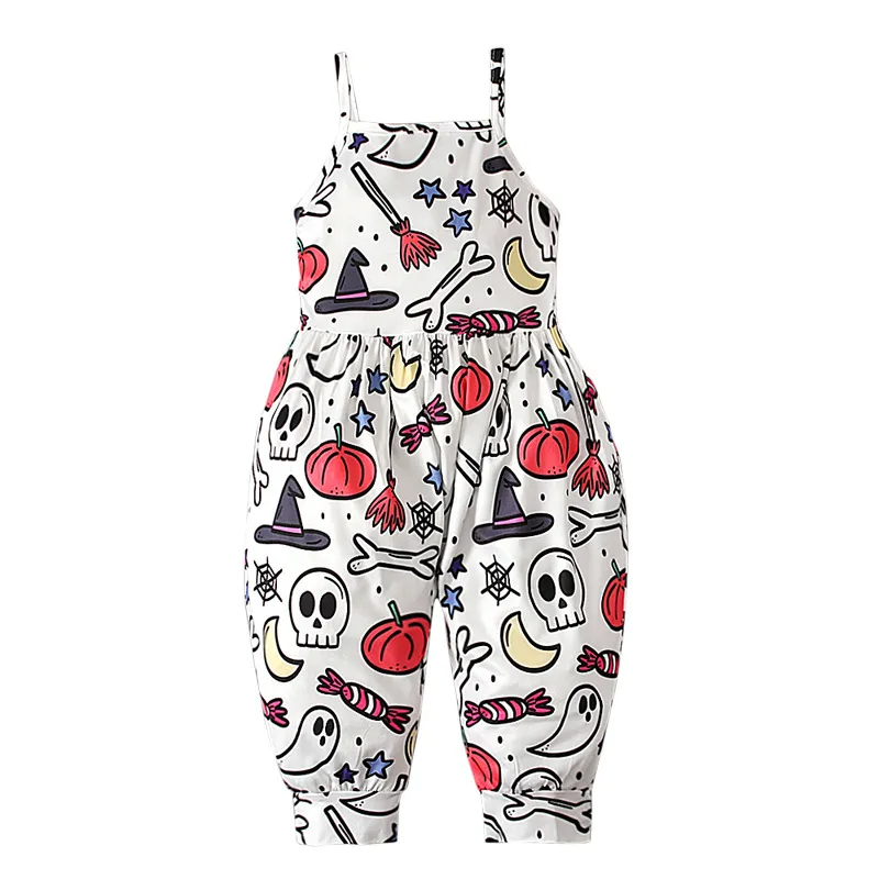 Kids Toddler Girls Boys Summer Fashion Casual Cute Halloween Colorblock Pumpkin Skull Bat Pattern Camisole Jumpsuit