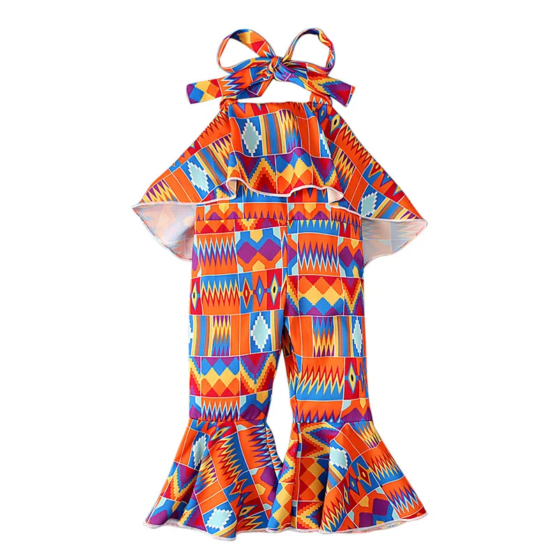 Toddlers Newborn Baby Fashion Girls Casual Basics Sleeveless Backless Bohemian Geometric Print Jumpsuit