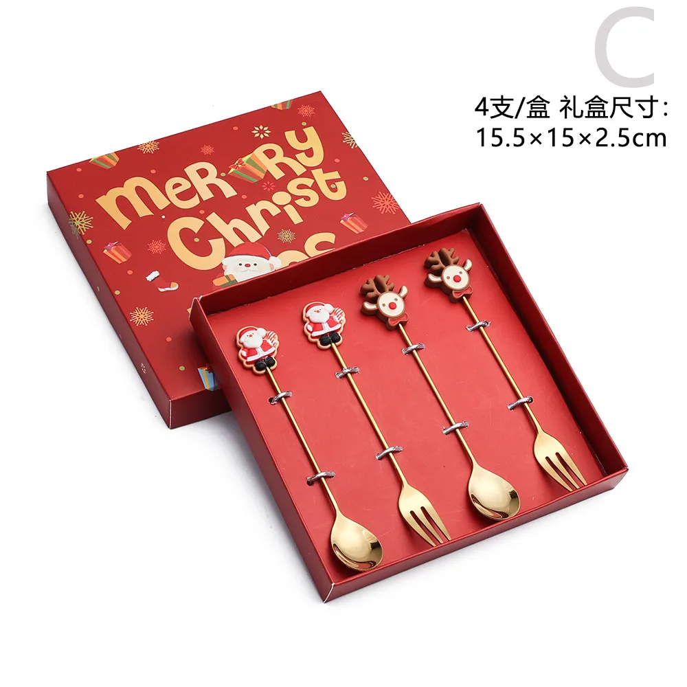 (Buy 1 Get 1) Christmas Cartoon Creative Metal Elk Santa Knife And Fork Set Tableware