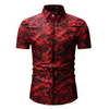 Men Fashion Casual 3D Tiny Flower Print Short Sleeve Lapel Shirt