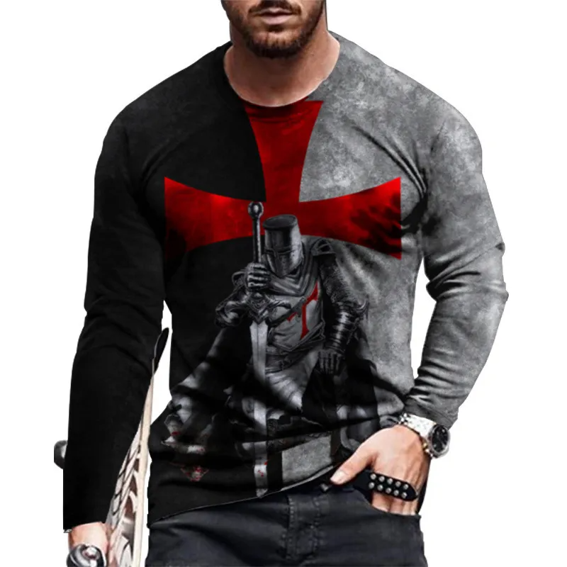 Men Spring Autumn Fashion Casual Personality 3D Printed Round Neck Long Sleeve T-Shirt