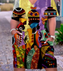 Women Casual Loose Multicolor Printed V-Neck Short-Sleeve Mid-Length Dress