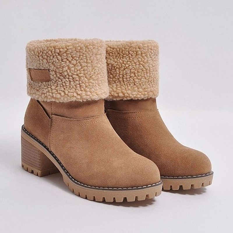 Suede Upper Chunky Heel Mid Calf Boots Shoes