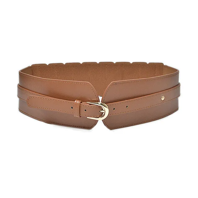 Women Vintage Metal Buckle Wide PU Leather Belt