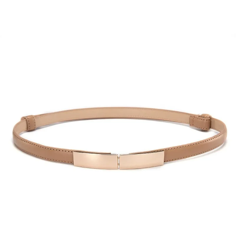 Women Thin Skinny Metal Gold Elastic Buckle Belts