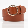 Women Casual Simple Alloy Round Buckle Versatile Pu Belt