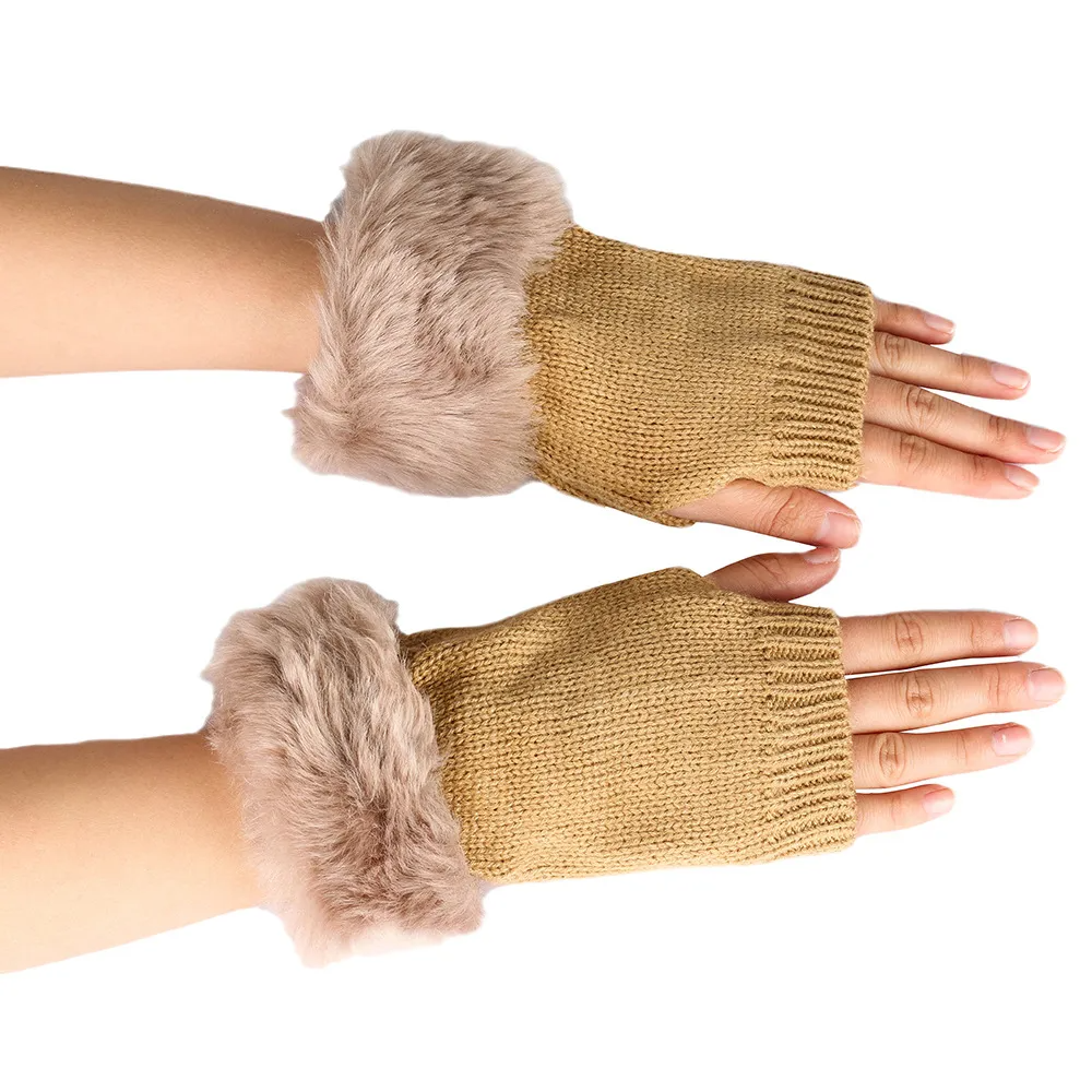 (Buy 1 Get 2) Women Fashion Plush Thickened Warm Knitted Half-Finger Gloves