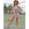 Women Fasion Casual Vacation Stone Print Ruffled Lace-Up Defined Waist Sleeveless Dress