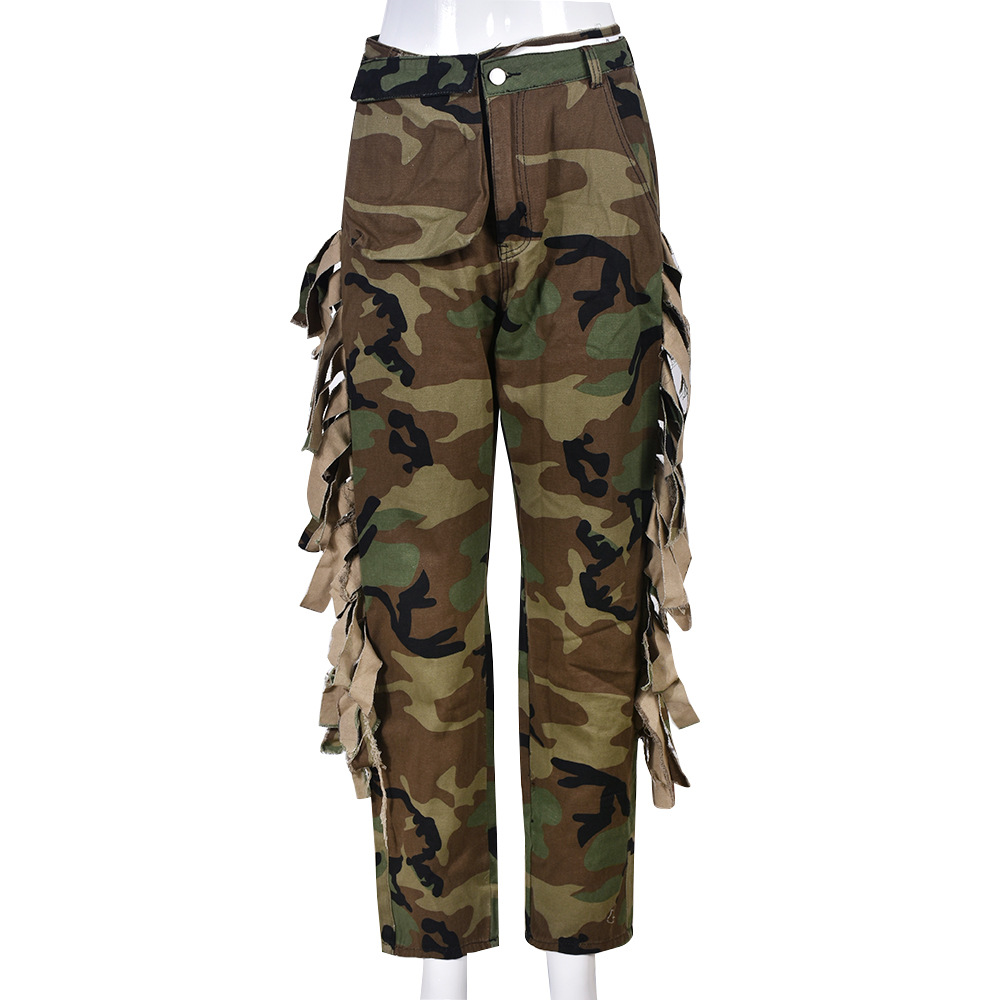 Women'S Casual Camouflage Print Tassel Pocket Lounge Pants