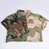 Women Fashion Street Camouflage Blocking Color Short-Sleeved Shirt Raw Hem Blouse