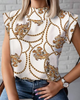 Women'S Simple Short Sleeve Stand Collar Lip Print Blouse