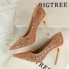 Women Sexy Shining Sequins Decor Pointed-Toe Stiletto Shoes Pumps