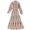 Women Elegant Vacation Loose Stand Collar Pleated Long Sleeves Printed Chiffon Dress