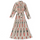 Women Elegant Vacation Loose Stand Collar Pleated Long Sleeves Printed Chiffon Dress