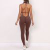 Women Sexy V Neck Lace-Up Skinny Backless Sports Jumpsuit