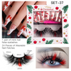 Women Fashion Multicolor Mink Hair Eyelashes Christmas Pattern False Nail Set