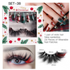 Women Fashion Multicolor Mink Hair Eyelashes Christmas Pattern False Nail Set