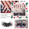 Women Fashion Multicolor Mink Hair Eyelashes Christmas Pattern False Nail Set