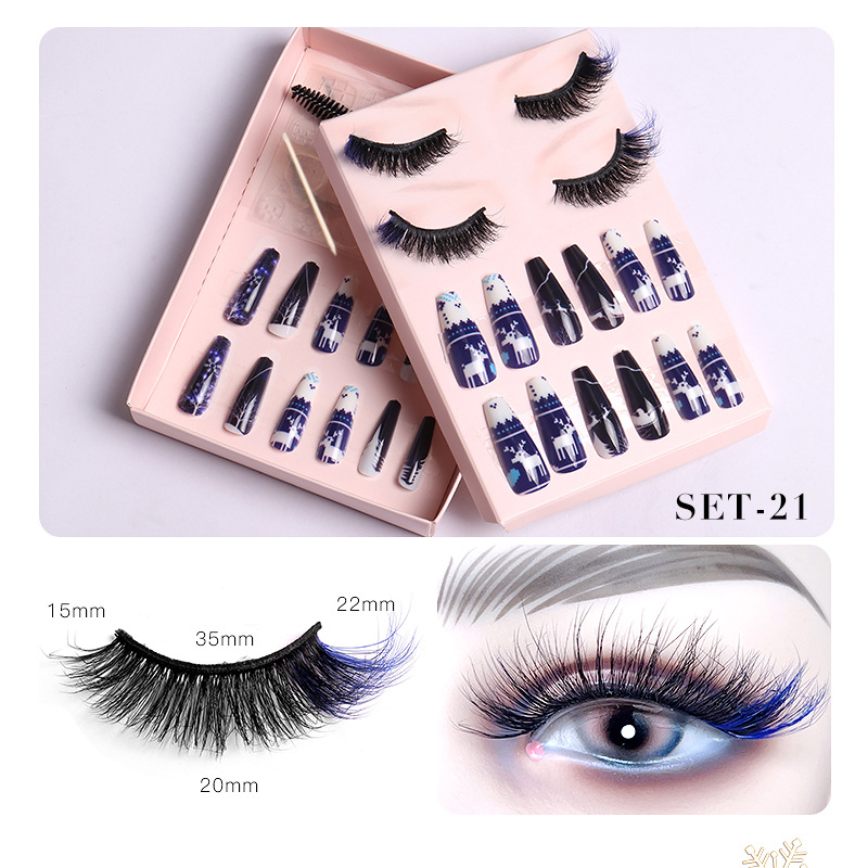 Women Fashion Thick Mink False Eyelashes Santa Claus False Nail Set