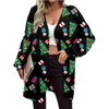 Women Fashion Cartoon Christmas Snowman Snowflake Print Long Sleeve Cardigan Jacket