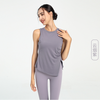 Women Casual Loose Solid Color Round Neck Sleeveless Side Slit Sports Tank Top