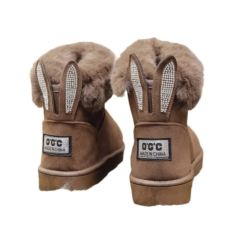 Women Fashion Velvet Warm Back Rabbit Ears Snow Boots