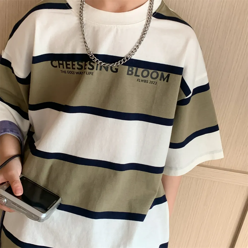 Children Kids Baby Fashion Boys Girls Short Sleeve Stripe Print T-Shirt