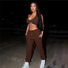 Women Athleisure Solid Color Sleeveless Cut Out Halter Neck Crop Top And Drawstring Waist Jogger Pants Two-Piece Set