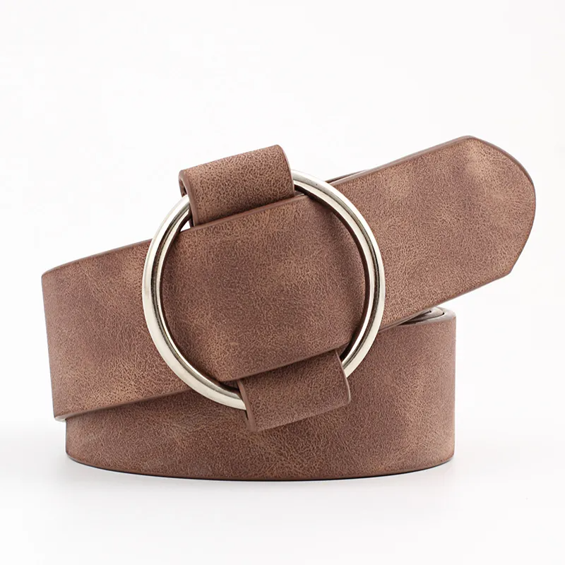 Women Causal Needleless Round Buckle Design Solid Color PU Belt