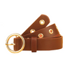 Woman High Quality PU Body Gold Circular Alloy Buckle Stylish Belt