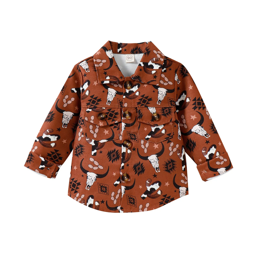 Children Kids Toddlers Fashion Boys Lapel Long-Sleeved Printed Shirt