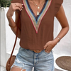 Fashion Casual Women V-Neck Lace Casual Solid Color Ruffled Cap Sleeve Blouse