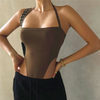 Fashion Summer Women Edgy Solid Color Halter Neck Strap Backless Bodysuits