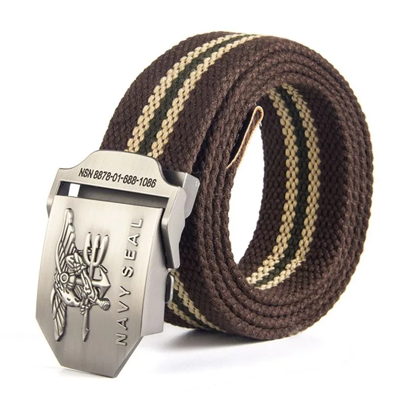 Fashion US Navy Seal Carving Metal Buckle Men Durable Canvas Belt