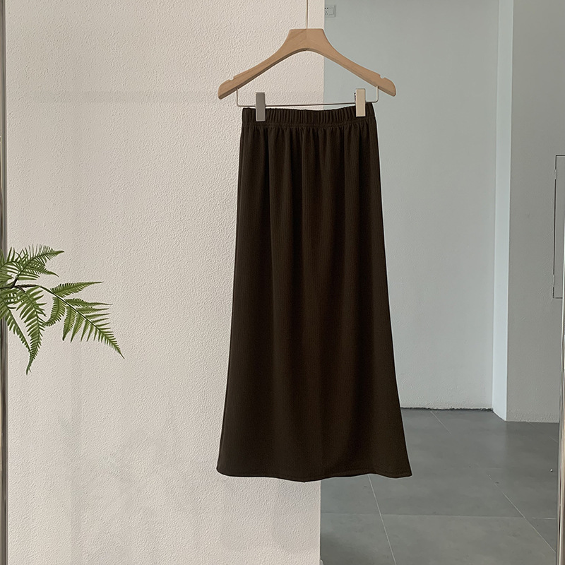 Fashion Elegant Women Basic Elastic High Waist Solid Color Straight Skirt