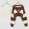 Women Fashion Winter Striped Knitted Sweater Two-Piece Set