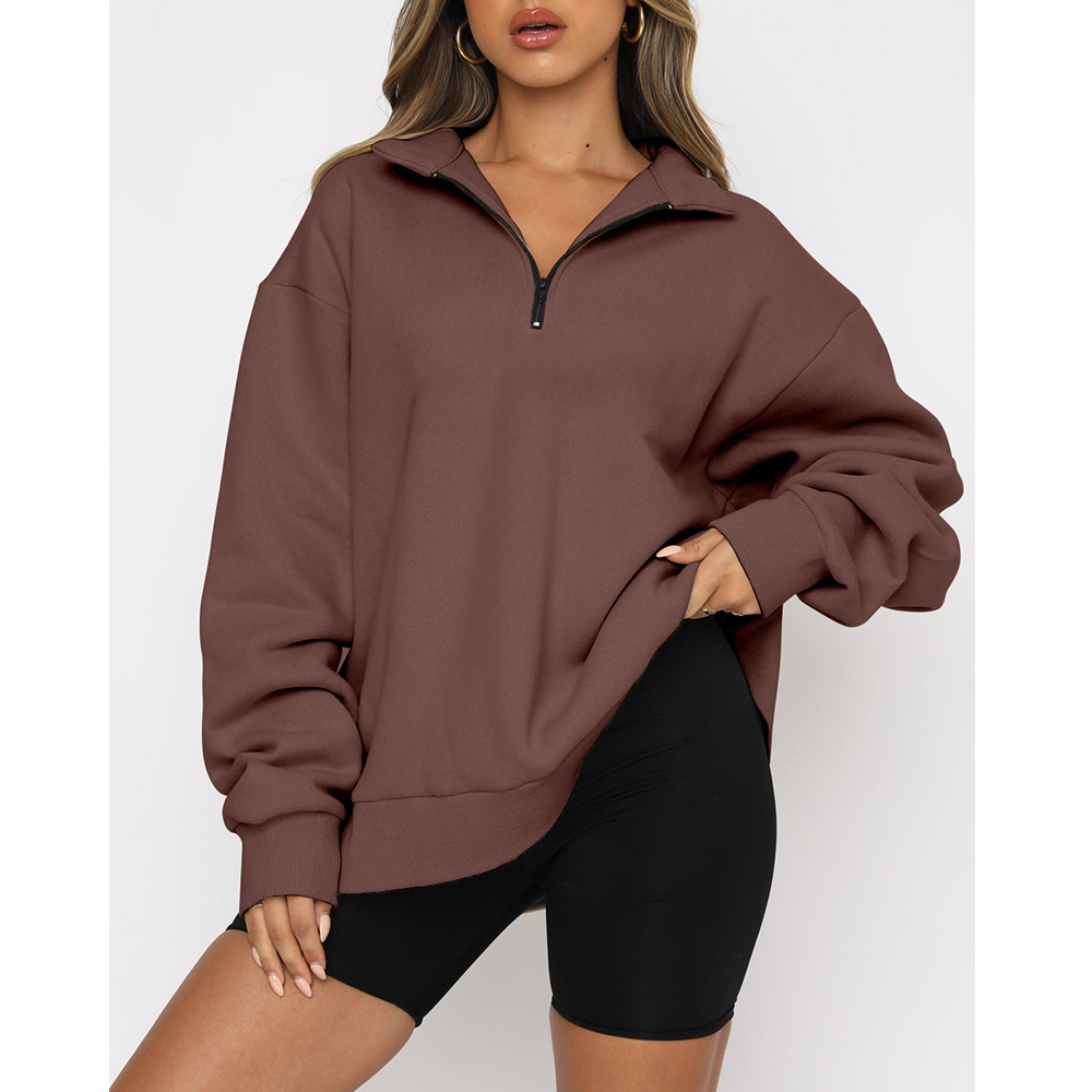 Women Autumn Winter Casual Half-Zipper Pullovers Long Sleeve Sweatshirts