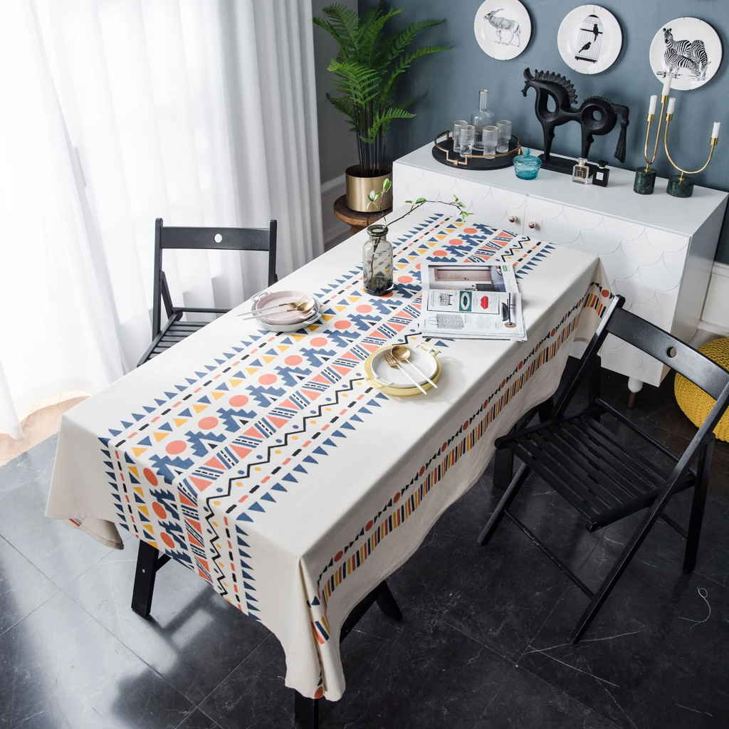 Boho Style Geometric Pattern Print Multicolor Tablecloth