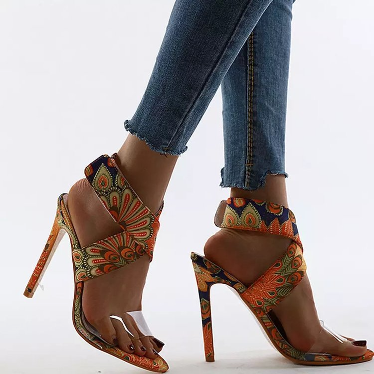 Women Fashion Plus Size Floral Point Toe High Heel Sandals