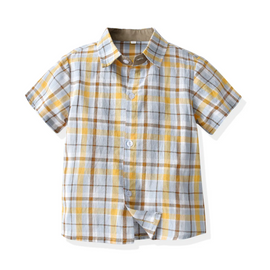 Children Kids Toddlers Fashion Boys Lapel Plaid Short Sleeve Shirt