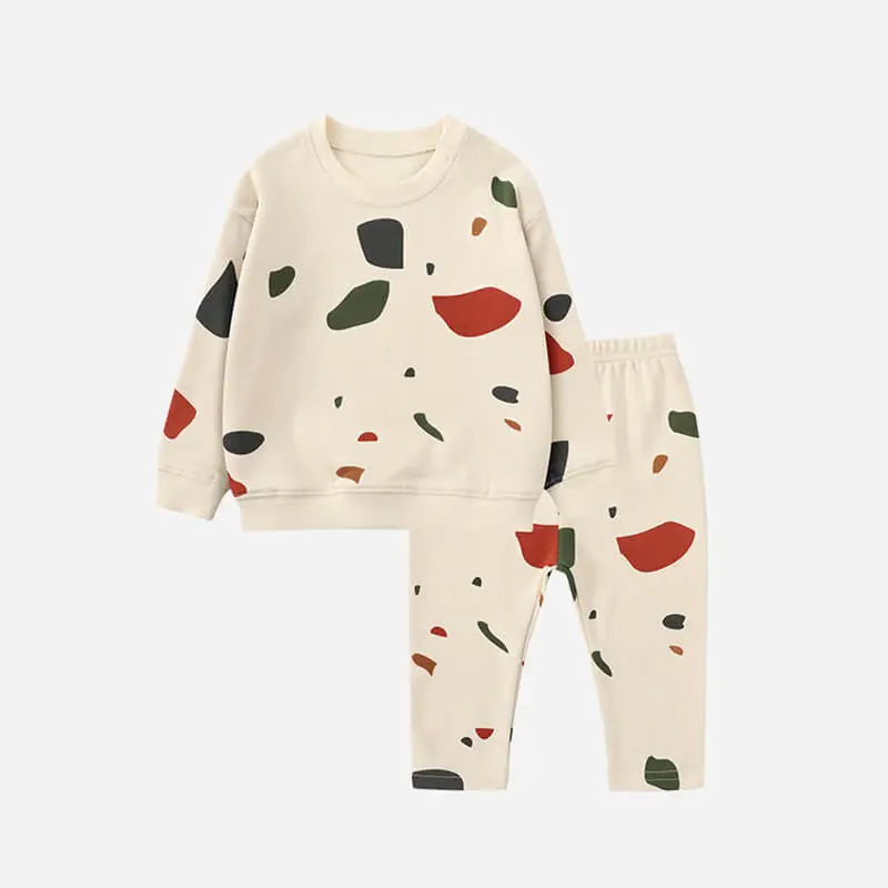 Kids Color Piece Olive Cotton Pattern Tops And Pants Set