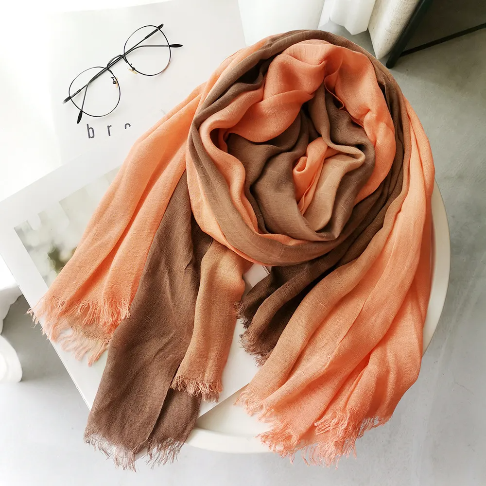 Women Fashion Linen Gradient Colorblock Scarf