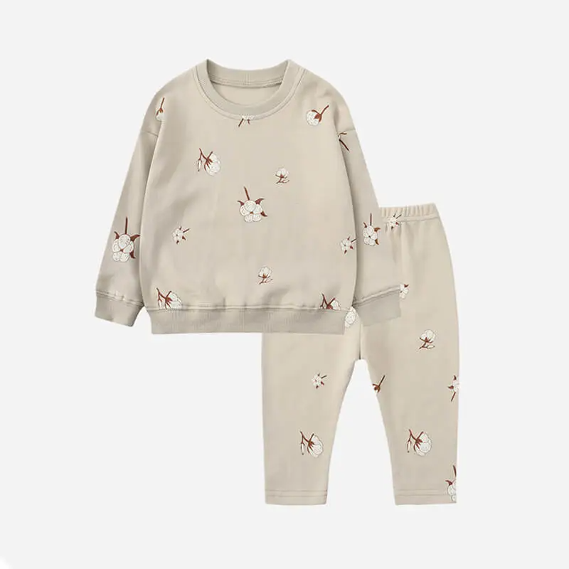 Kids Color Piece Olive Cotton Pattern Tops And Pants Set