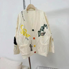 Women Fashion Loose Multicolor Embroidered V-Neck Sweater Coat