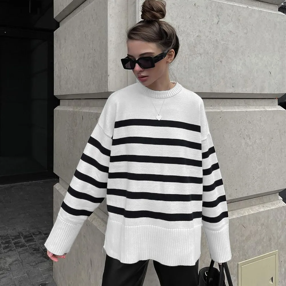 (Buy 1 Get 1 ) Women Fashion Casual Stripe Round Neck Sweater