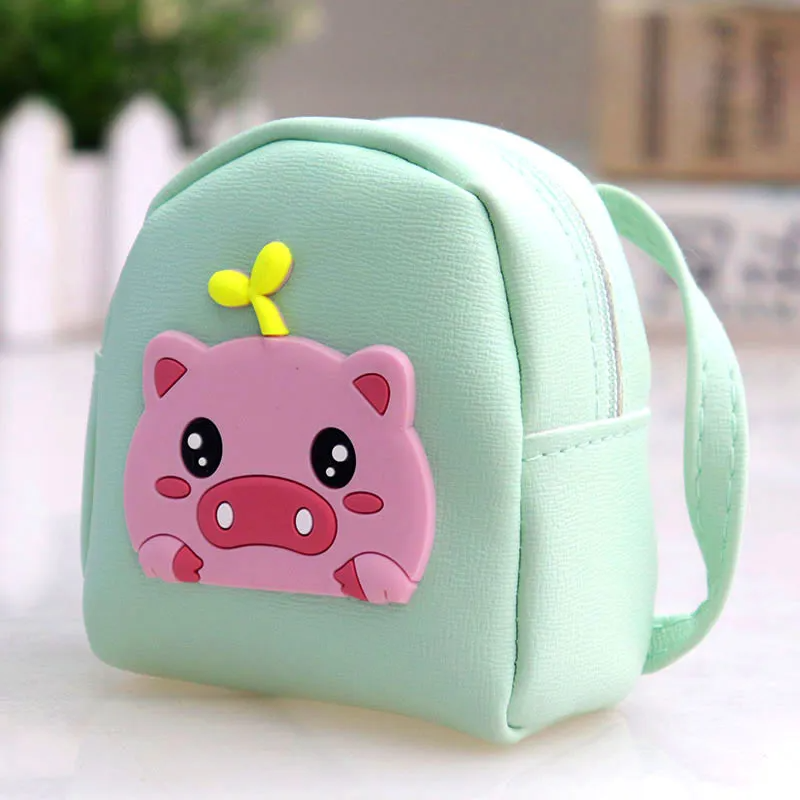 Kids Cute Cartoon Pattern Backpack Shape Zipper PU Mini Coin Wallet