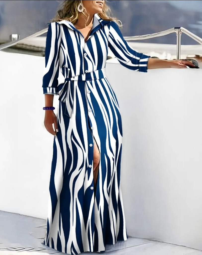 Women Fashion Casual Long Sleeve Printed Maxi Dress