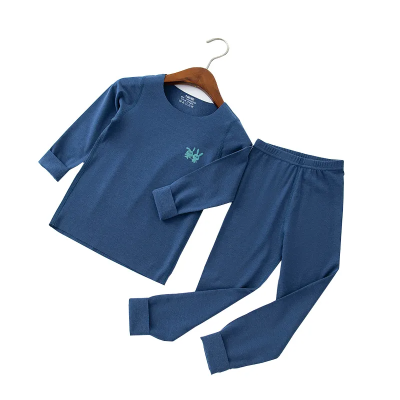 Children Solid Color Long Sleeve Trousers Pajama Set