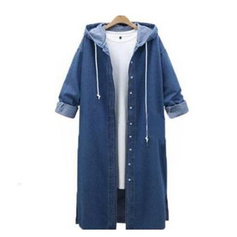 Women Casual Long-Sleeve Single-Breasted Denim Hooded Coat